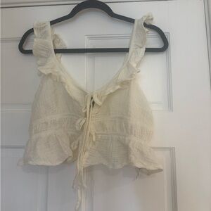 Forever 21 Cream Ruffled Crop Top
